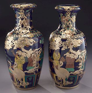Pr. Chinese polychrome porcelain vases,