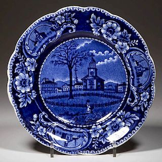 ENGLISH CLEWS POTTERY PEARLWARE "WINTER VIEW OF PITTSFIELD, MA." PATTERN PLATE