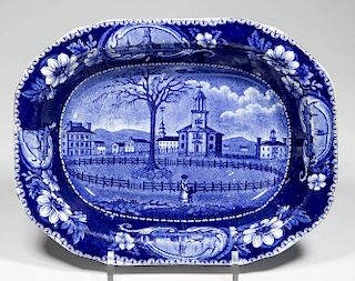 ENGLISH CLEWS POTTERY PEARLWARE "WINTER VIEW OF PITTSFIELD, MA." PATTERN BOWL