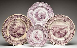 ENGLISH STAFFORDSHIRE POTTERY AMERICAN-INTEREST HISTORICAL VIEW PLATES, LOT OF FOUR