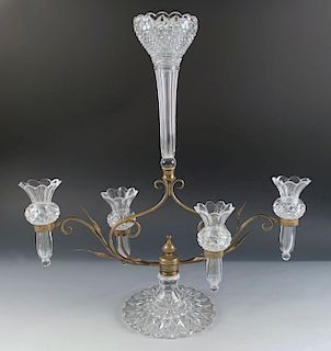 Victorian Cut Glass and Brass Epergne