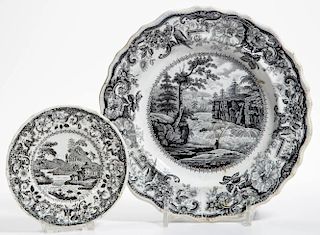 ENGLISH CLEWS POTTERY "HUDSON RIVER" VIEWS PLATES, LOT OF TWO