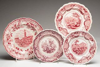 ENGLISH STAFFORDSHIRE POTTERY AMERICAN SOUTH HISTORICAL VIEWS PLATES, LOT OF FOUR