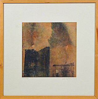 Elena Delaville 20th century, mixed media on paper titled “Towers” signed L.R.