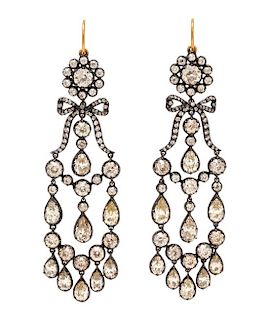 A Pair of Silver Topped Gold and Diamond Chandelier Earrings, 9.30 dwts.