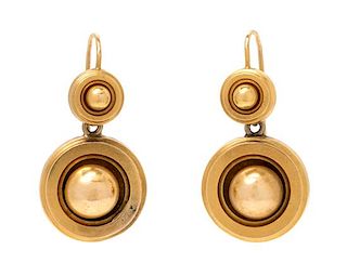 A Pair of Victorian Yellow Gold Pendant Earrings, 3.85 dwts.