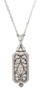 An Art Deco Platinum, Diamond and Onyx Pendant Watch Necklace, Whiteside & Blank and C.H. Meylan for Tiffany & Co., 13.50 dwts.