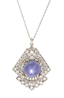 A Platinum, 14 Karat White Gold, Star Sapphire and Diamond Pendant/Necklace, 11.10 dwts.