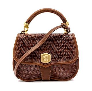 * A Barry Kieselstein-Cord Brown Woven Leather Bag, 9 x 7 x 3 3/4 inches.