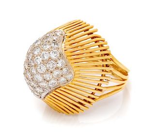 A Bicolor Gold and Diamond Bombe Ring, 7.00 dwts.