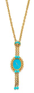 An 18 Karat Yellow Gold and Turquoise Ref. 6865 Pendant/Necklace Watch, Piaget, 63.30 dwts.