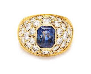 An 18 Karat Yellow Gold, Sapphire and Diamond Bombe Ring, 6.70 dwts.