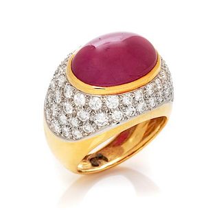 An 18 Karat Yellow Gold, Ruby and Diamond Ring, 8.80 dwts.