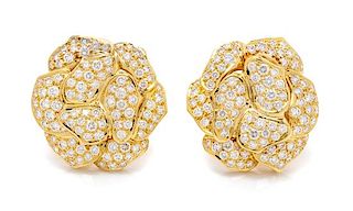 A Pair of 18 Karat Yellow Gold and Diamond Flower Earclips, 17.90 dwts.