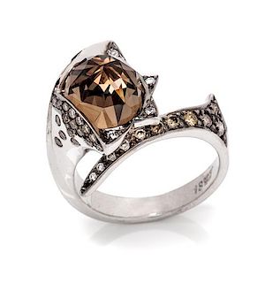 An 18 Karat White Gold, Smoky Quartz and Colored Diamond Ring, Stephen Webster, 6.00 dwts.