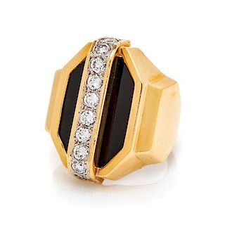 An 18 Karat Yellow Gold, Diamond and Onyx Ring, Susan Berman, 11.75 dwts.
