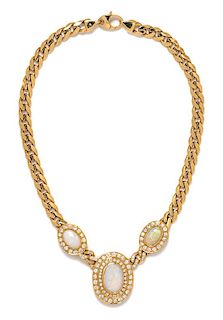 * An 18 Karat Yellow Gold, Opal and Diamond Necklace, Italian, 67.10 dwts.