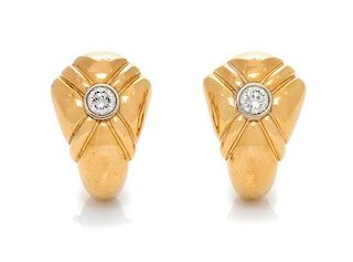 A Pair of 18 Karat Yellow Gold and Diamond Earclips, Chaumet, 10.00 dwts.