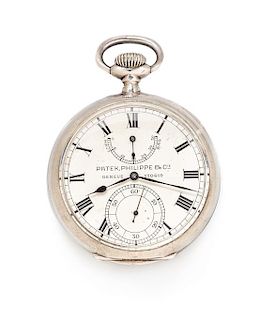 A Silver Open Face Chronometer Deck Pocket Watch, Patek Philippe,