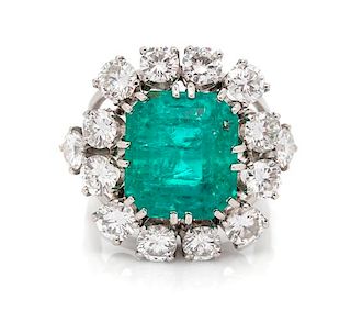A Platinum, Emerald, and Diamond Ring, 10.60 dwts.