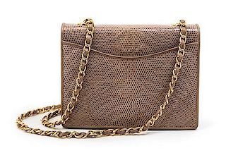 * A Chanel Taupe Quilted Lizardskin Flap Bag, 7 1/2 x 6 x 3 inches.
