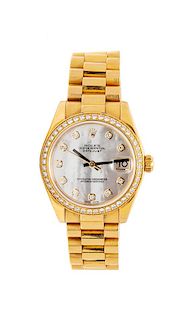 * An 18 Karat Yellow Gold and Diamond Ref. 178288 'Datejust' Wristwatch, Rolex, 87.40 dwts.