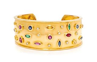 A Yellow Gold, Diamond and Multigem Cuff Bracelet, Chantecler of Capri, 27.30 dwts.