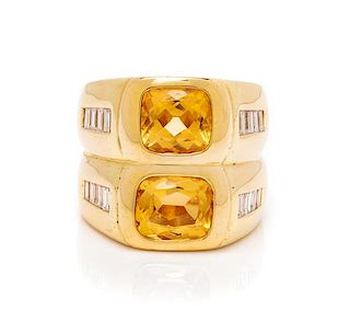 An 18 Karat Yellow Gold, Citrine and Diamond Ring, 15.00 dwts.