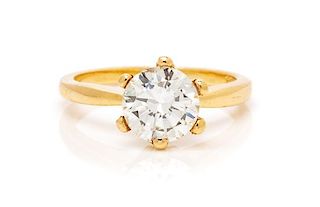 A 14 Karat Yellow Gold and Diamond Solitaire Ring, 2.20 dwts.
