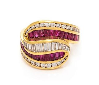 An 18 Karat Yellow Gold, Diamond and Ruby Ring, Charles Krypell, 8.85 dwts.