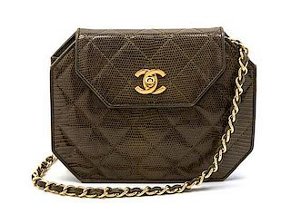 * A Chanel Green Quilted Lizardskin Flap Bag, 7 x 5 x 2 inches.