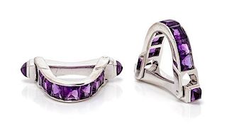A Pair of White Gold and Amethyst Stirrup Cufflinks, 10.00 dwts.