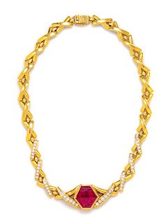 An 18 Karat Yellow Gold, Rubellite and Diamond Necklace, Susan Berman, 42.00 dwts.
