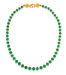 A Yellow Gold and Emerald Bead Necklace, Reinstein-Ross, 17.60 dwts.