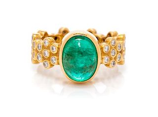 A 22 Karat Yellow Gold, Emerald and Diamond Ring, Reinstein-Ross, 6.05 dwts.