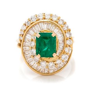 A 14 Karat Yellow Gold, Emerald and Diamond Ring, 5.00 dwts.