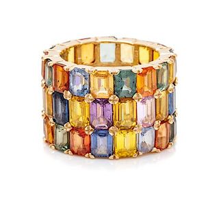 A 14 Karat Yellow Gold and Multicolor Sapphire Ring, 9.30 dwts.