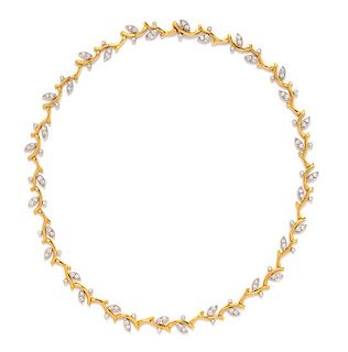 An 18 Karat Yellow Gold, Platinum and Diamond Vine Necklace, Tiffany & Co., Circa 1999, 27.65 dwts.