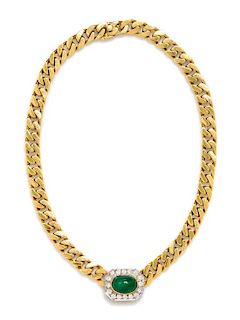 An 18 Karat Yellow Gold, Platinum, Emerald and Diamond Necklace, 66.00 dwts.