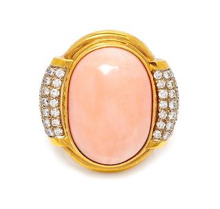 An 18 Karat Yellow Gold, Angel Skin Coral and Diamond Ring, Susan Berman, 18.00 dwts.