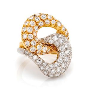 A Platinum, 18 Karat Yellow Gold and Diamond Ring, 9.00 dwts.