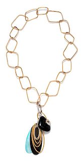 An 18 Karat Bicolor Gold, Diamond, Onyx, Mother-of-Pearl and Resin 'Hiroko' Pendant/Necklace, Mattioli, 68.50 dwts.