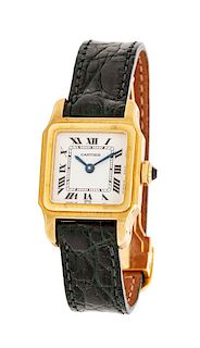 * An 18 Karat Yellow Gold 'Santos' Wristwatch, Cartier,