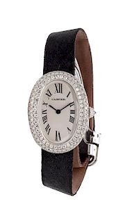 * An 18 Karat White Gold and Diamond Ref. 1955 'Baignoire' Wristwatch, Cartier,