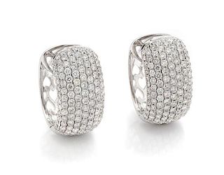 A Pair of 18 Karat White Gold and Diamond Hoop Earrings, 8.20 dwts.