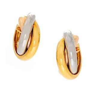 A Pair of 18 Karat Tricolor Gold 'Trinity' Hoop Earrings, Cartier, 10.10 dwts.