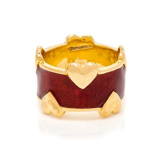 An 18 Karat Yellow Gold and Enamel Heart Motif Ring, Schlumberger for Tiffany & Co., 7.00 dwts.