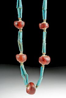 Egyptian Faience, Amber & Shell Beaded Necklace