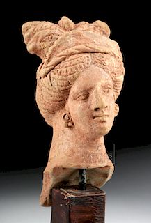 Greek Hellenistic Terracotta Female Head w/ Headdress