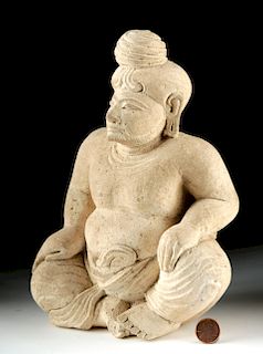 Majapahit Limestone Seated Figure - Royal Man